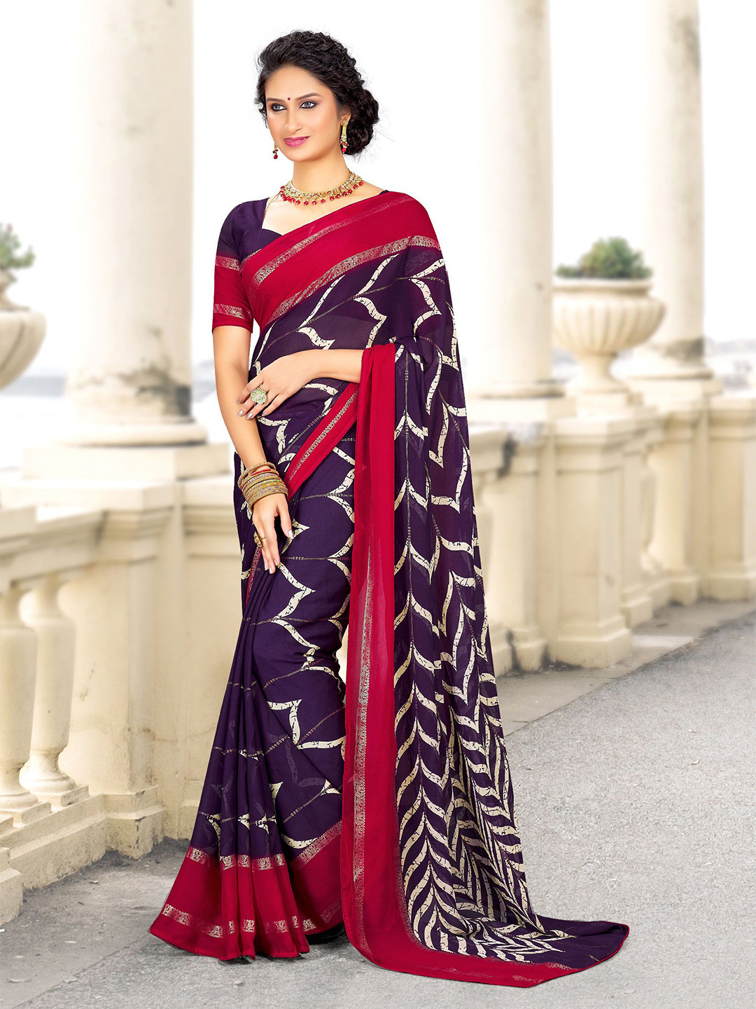 

Mitera Saree with Blouse piece, Purple