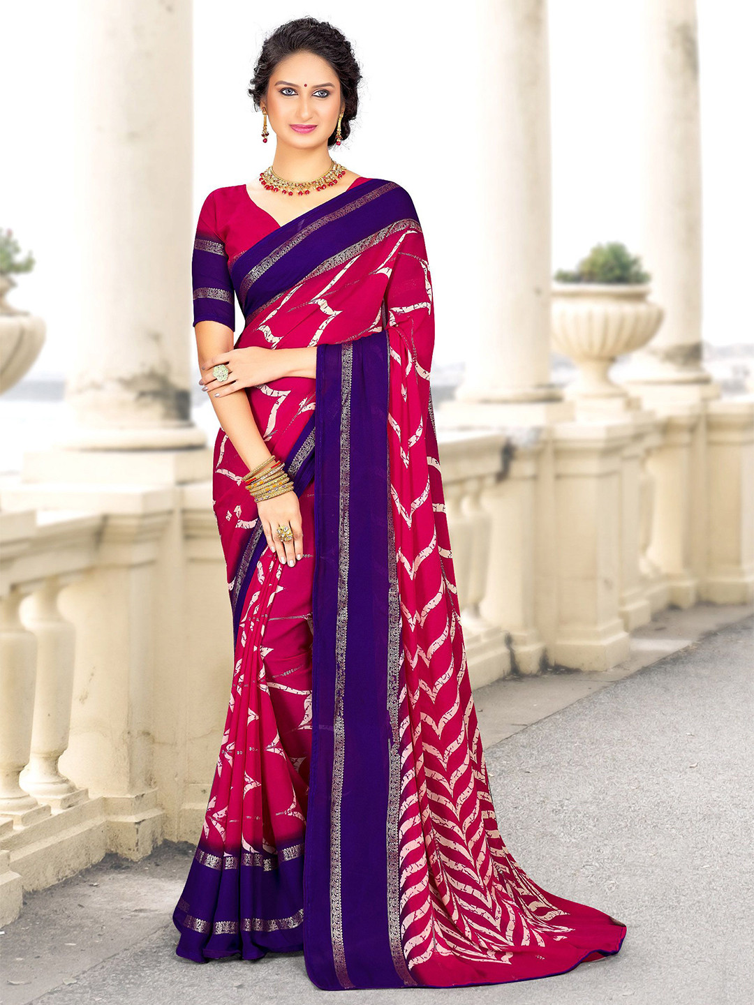 

Mitera Ethnic Motifs Zari Saree, Pink