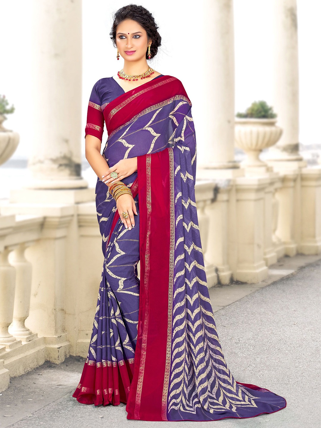 

Mitera Abstract printed Zari Saree, Lavender