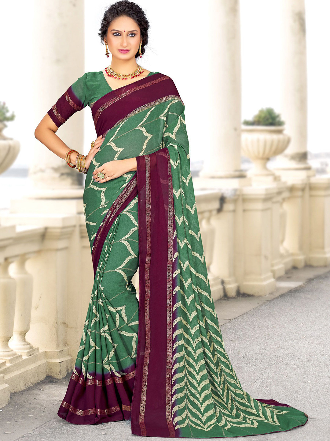 

Mitera Saree with Blouse piece, Green