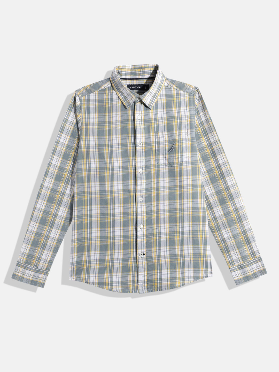

Nautica Boys Tartan Checked Opaque Pure Cotton Casual Shirt, Grey