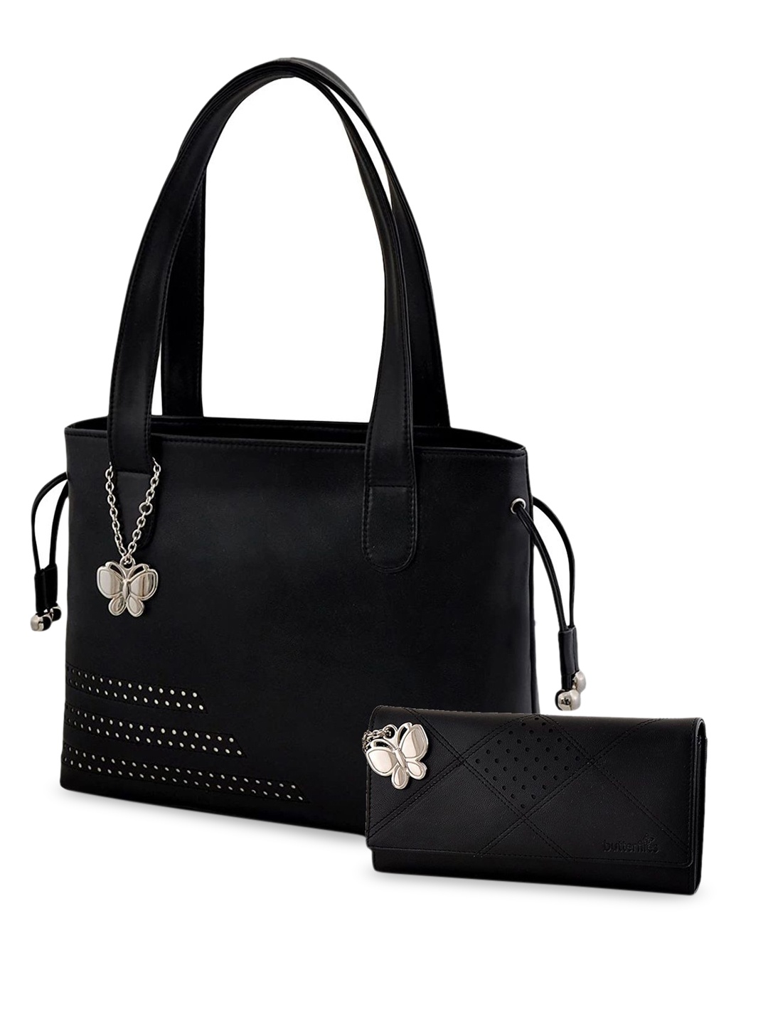 

Butterflies Colourblocked PU Bucket Shoulder Bag, Black