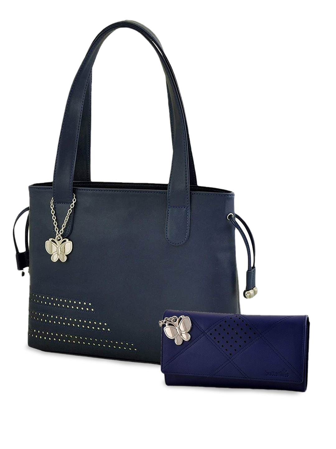 

Butterflies Embellished PU Structured Shoulder Bag, Blue