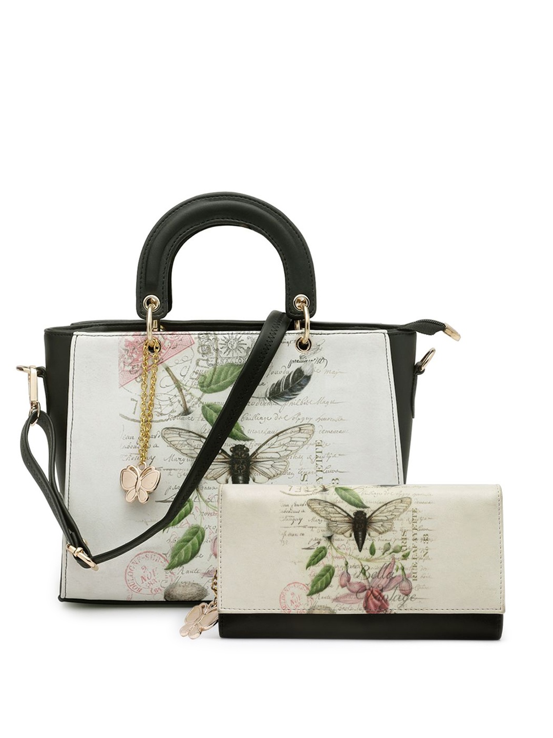 

Butterflies PU Swagger Handheld Bag with Tasselled, White