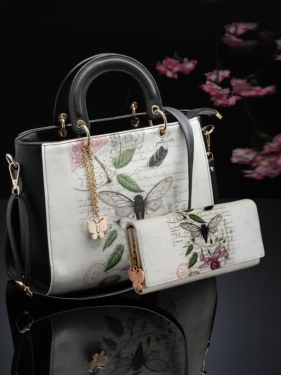 

Butterflies PU Swagger Handheld Bag with Tasselled, White