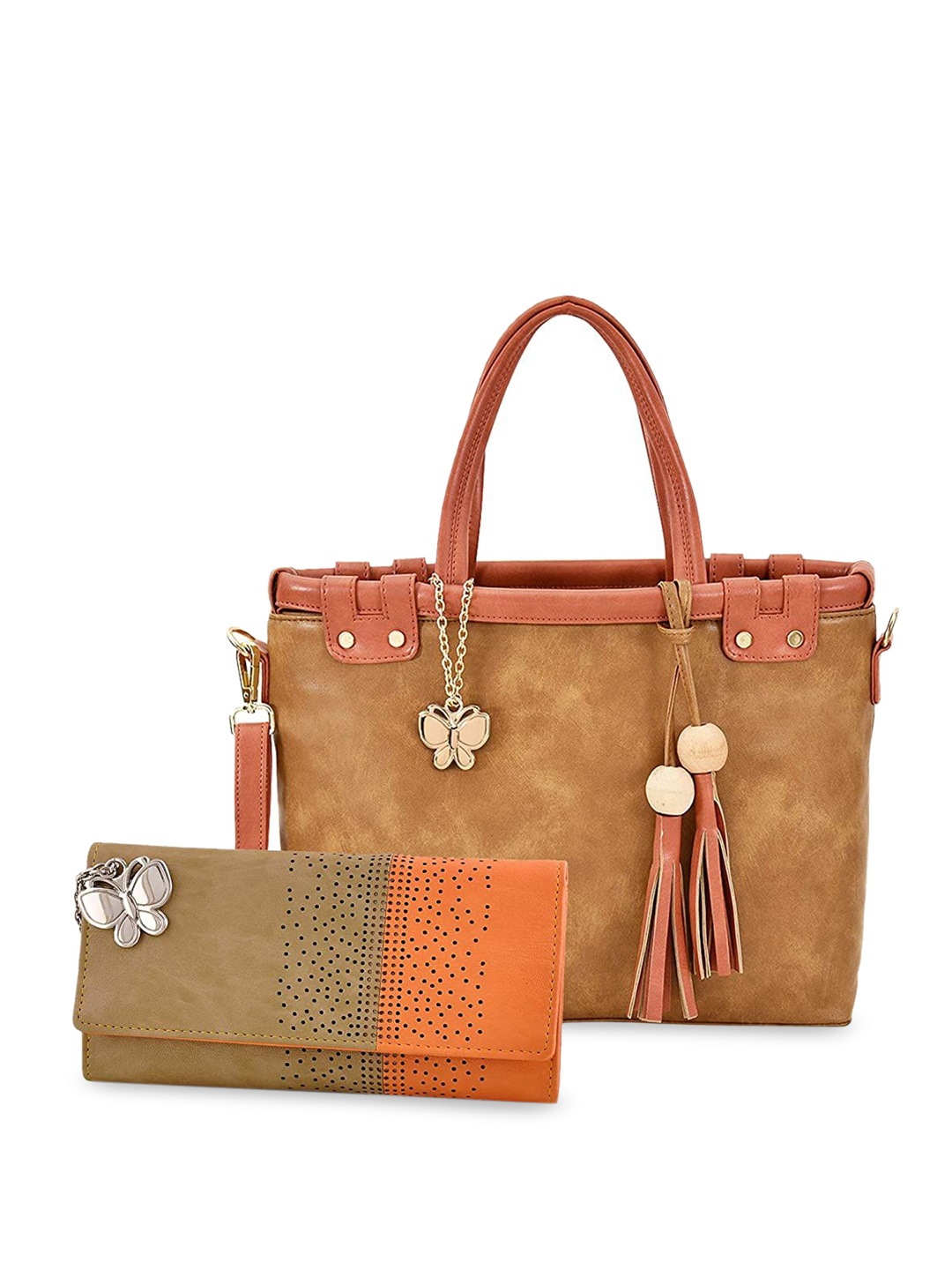 

Butterflies PU Structured Handheld Bag with Fringed, Beige