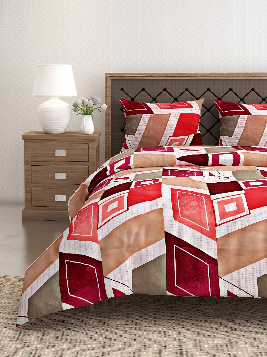 

Aura Red & Beige 160 TC King Bedsheet with 2 Pillow Covers