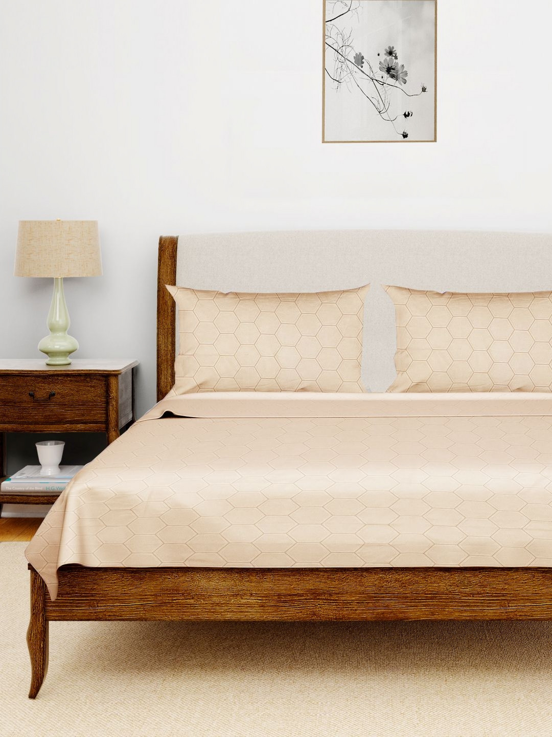 

Aura Beige & Brown 120 TC King Bedsheet with 2 Pillow Covers