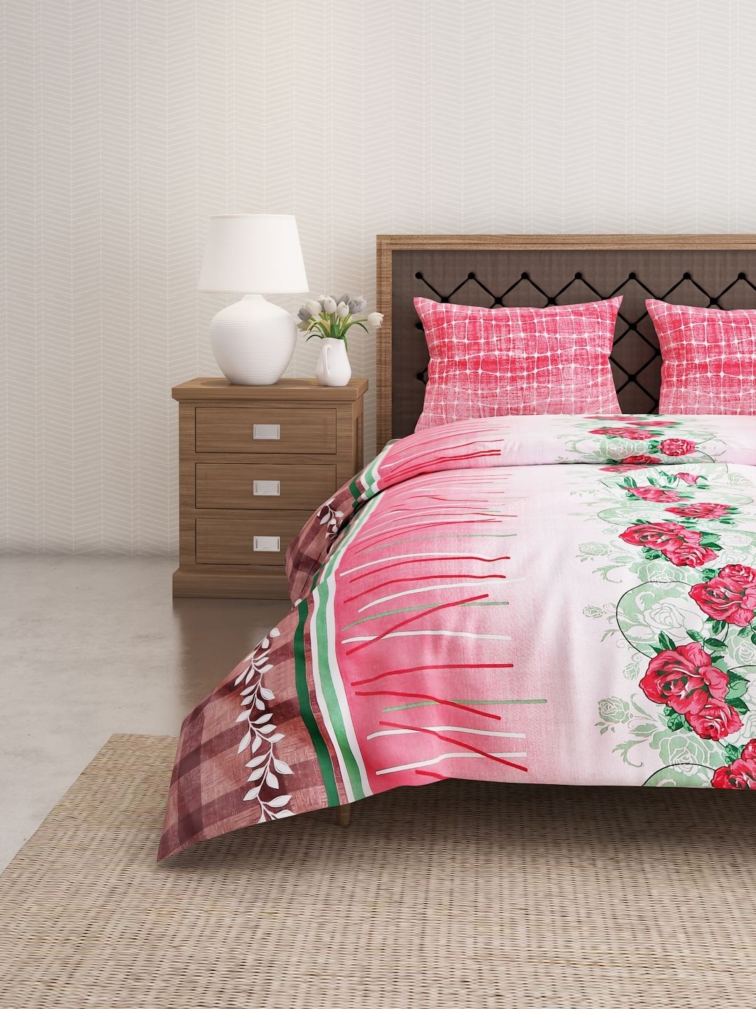 

Aura Pink & White Floral 140 TC King Bedsheet with 2 Pillow Covers