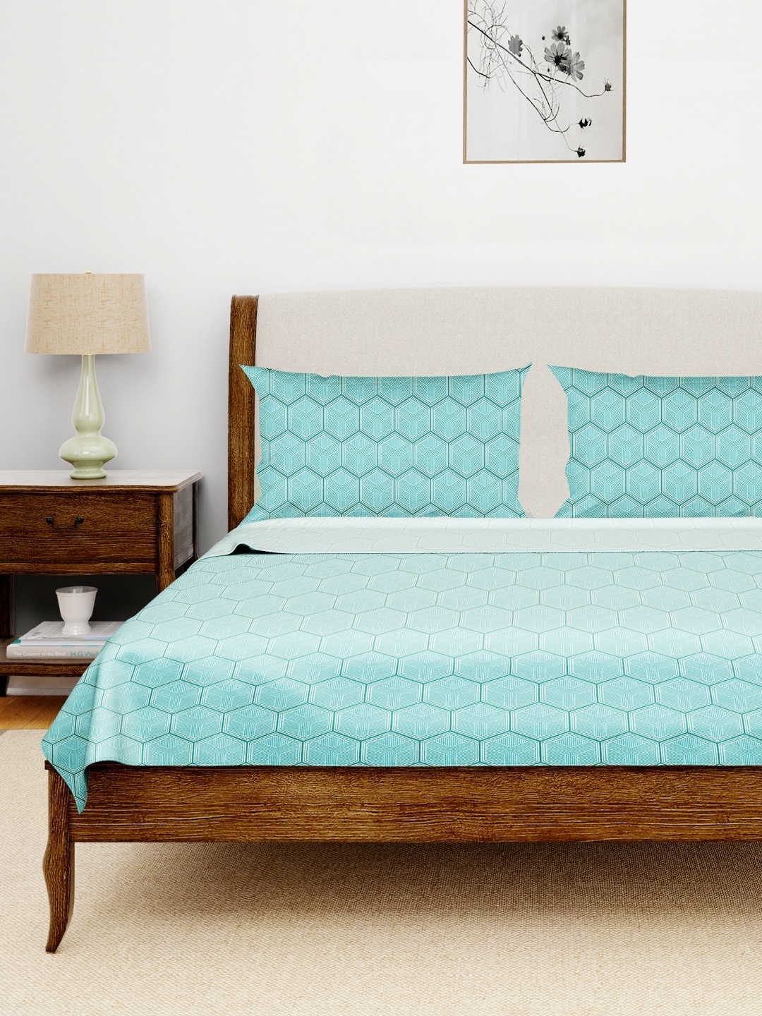 

Aura Blue & Teal 120 TC King Bedsheet with 2 Pillow Covers