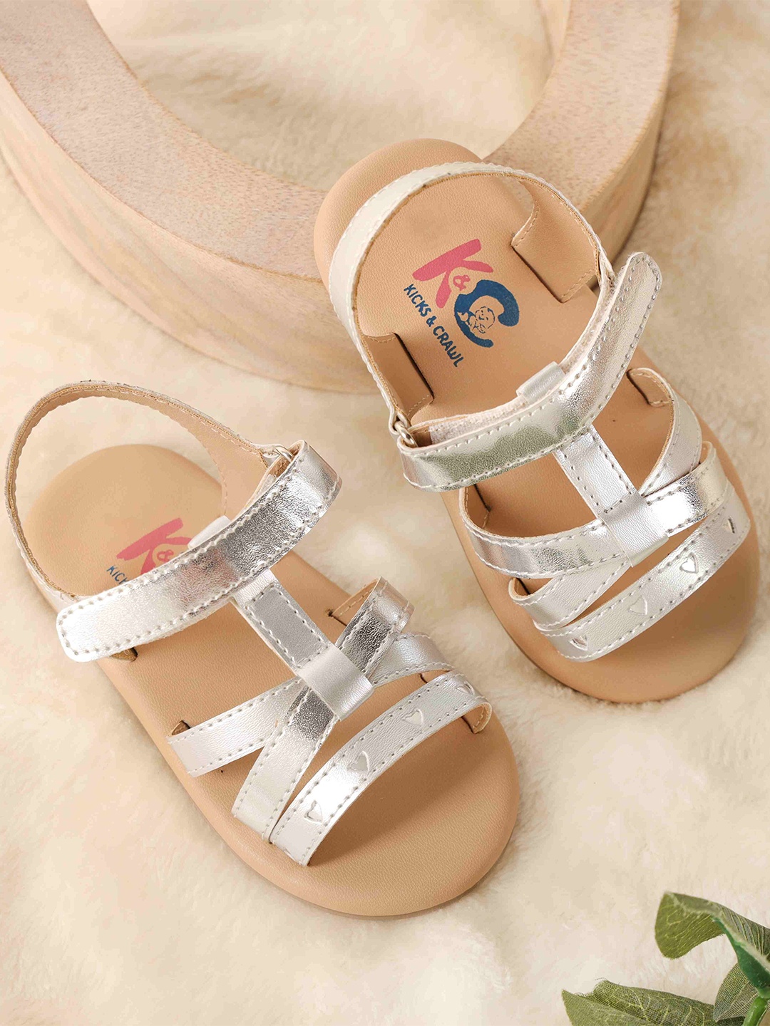 

KICKS & CRAWL Kids Girls Open Toe Flats, Silver