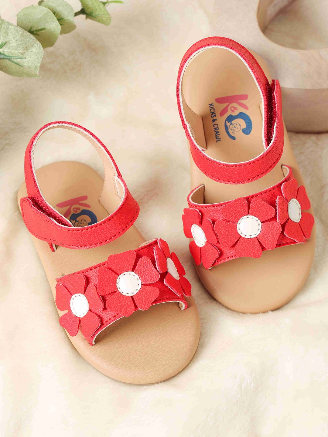 

KICKS & CRAWL Girls Petal Pretties Open Toe Flats, Red