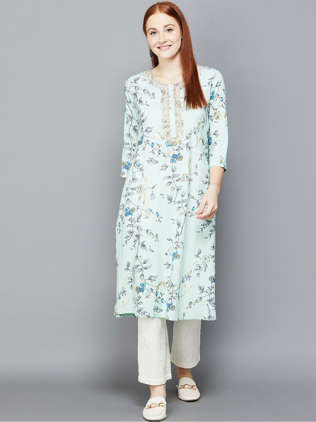 

Melange by Lifestyle Women Floral Printed Sequinned Kurta, Blue
