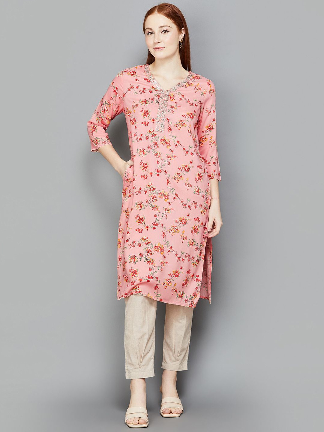

Melange by Lifestyle Women Floral Printed Kurta, Pink