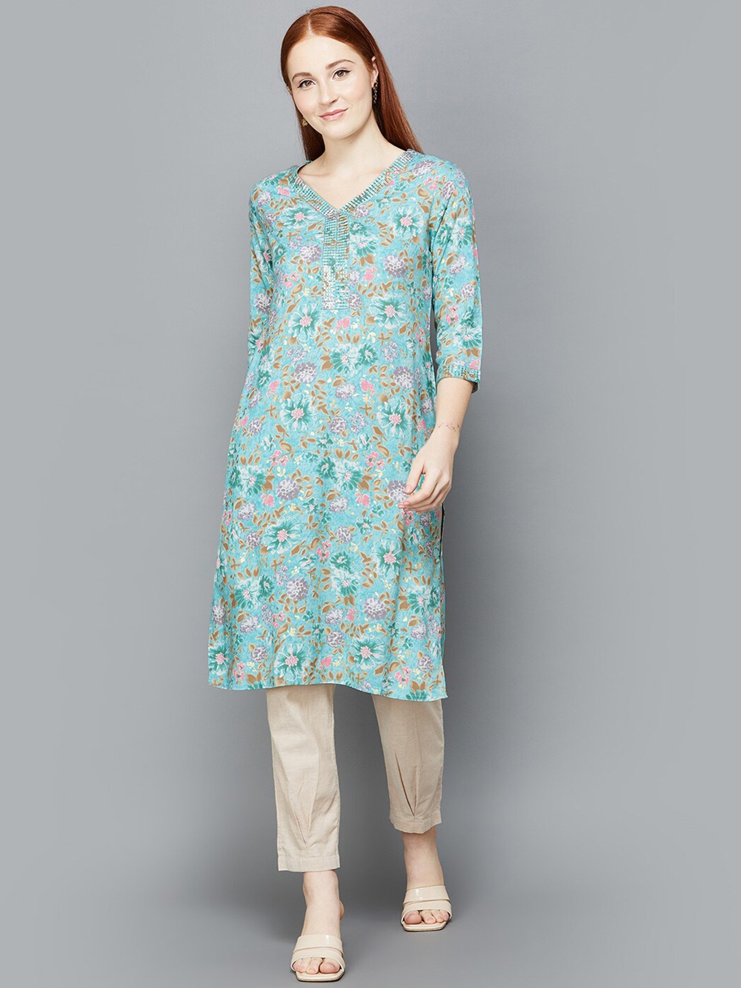 

Melange by Lifestyle Women Floral Printed Kurta, Blue