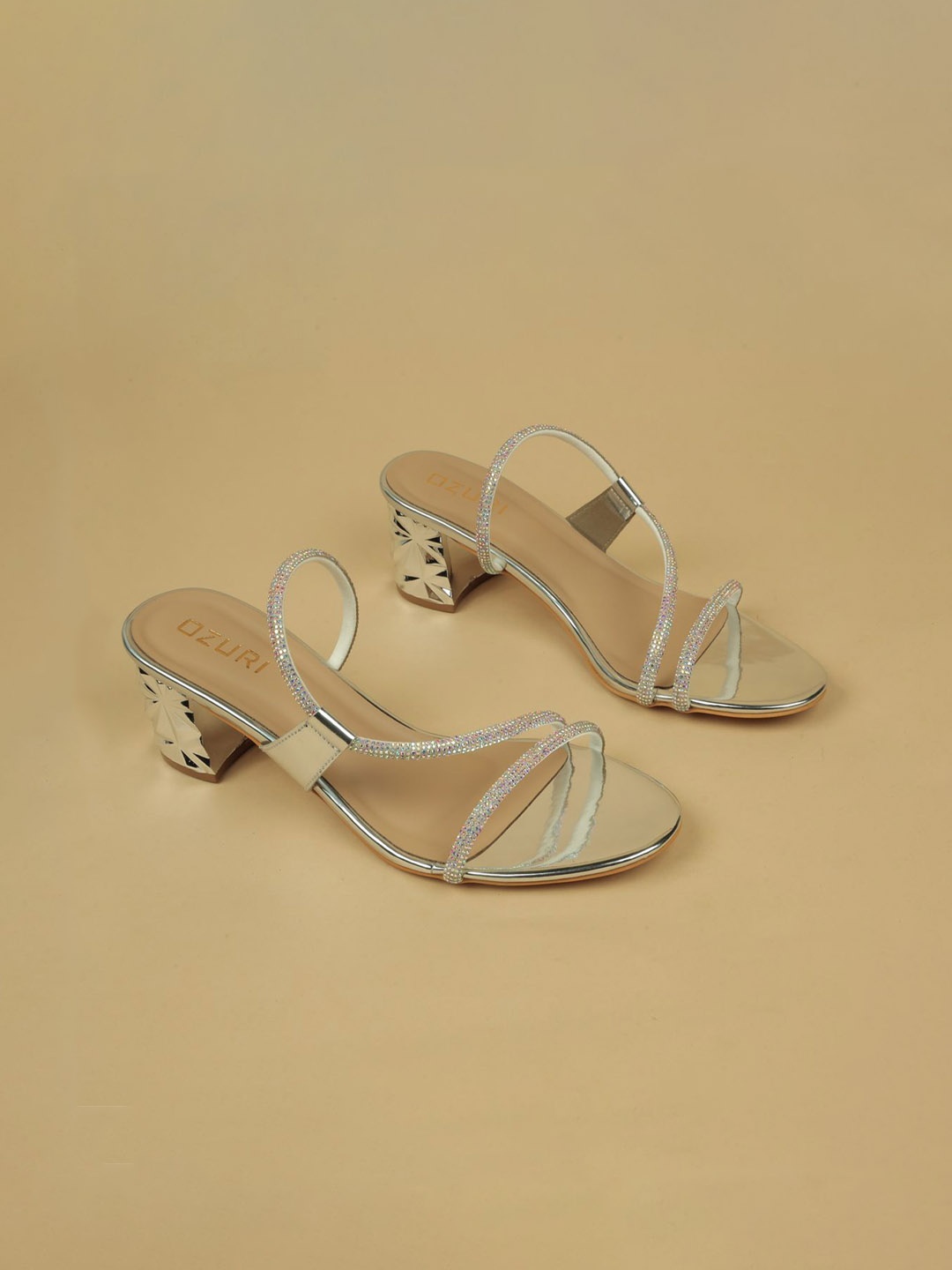 

Ozuri Embellished Block Sandals, Silver