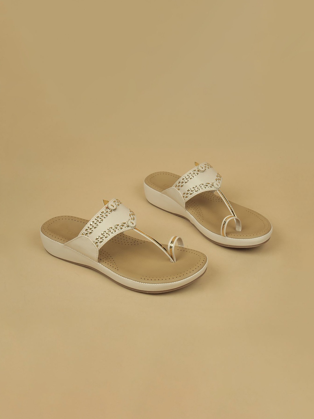 

Ozuri Comfort Sandals with Laser Cuts, Beige