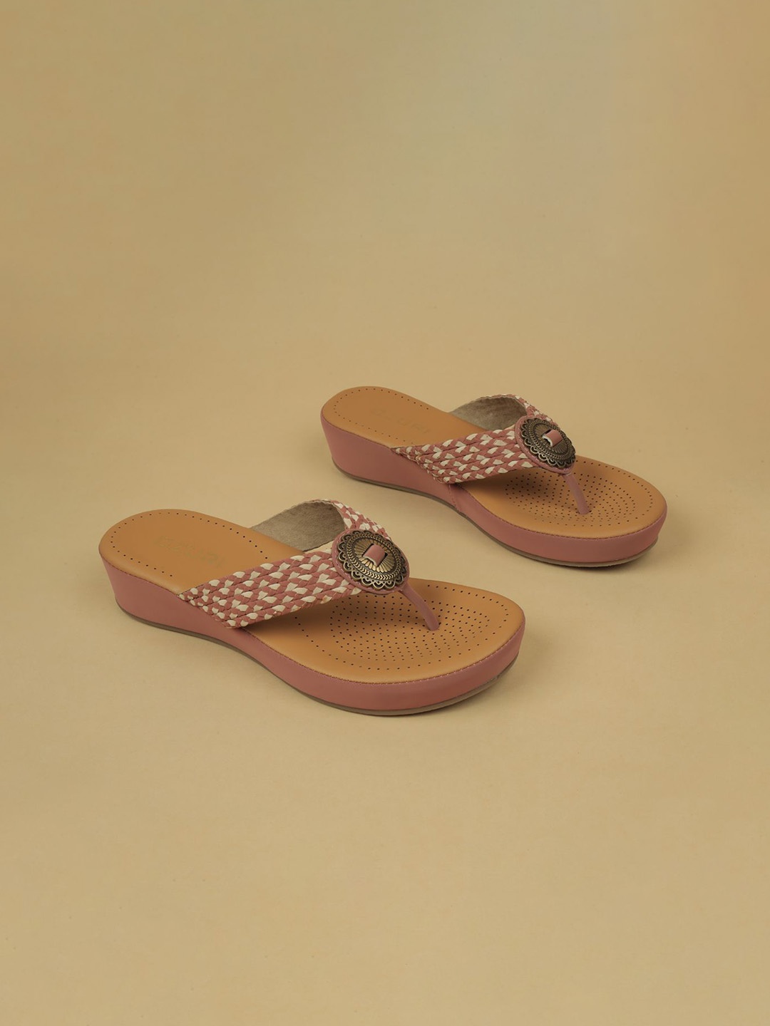 

Ozuri Printed Comfort Sandals with Laser Cuts, Peach