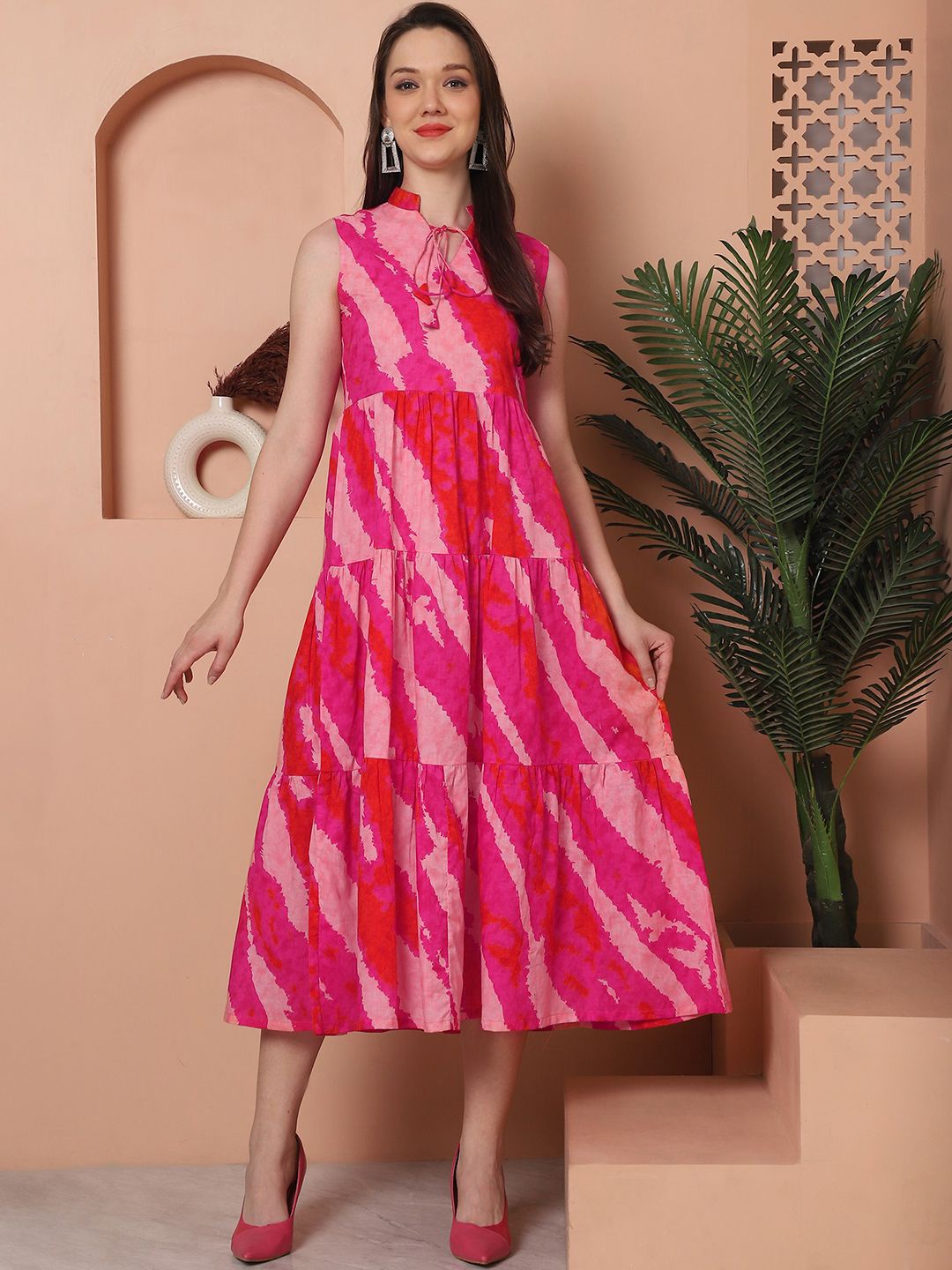 

Claura Print A-Line Midi Dress, Pink