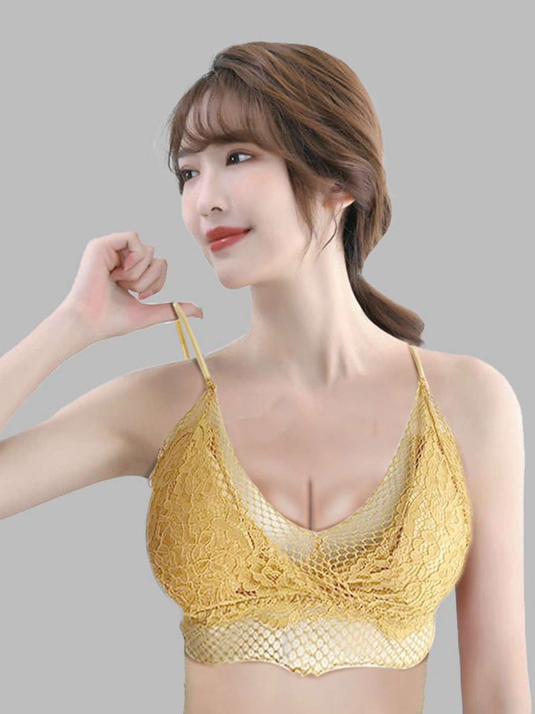 

FIMBUL Floral Bralette Bra Half Coverage Lightly Padded, Yellow