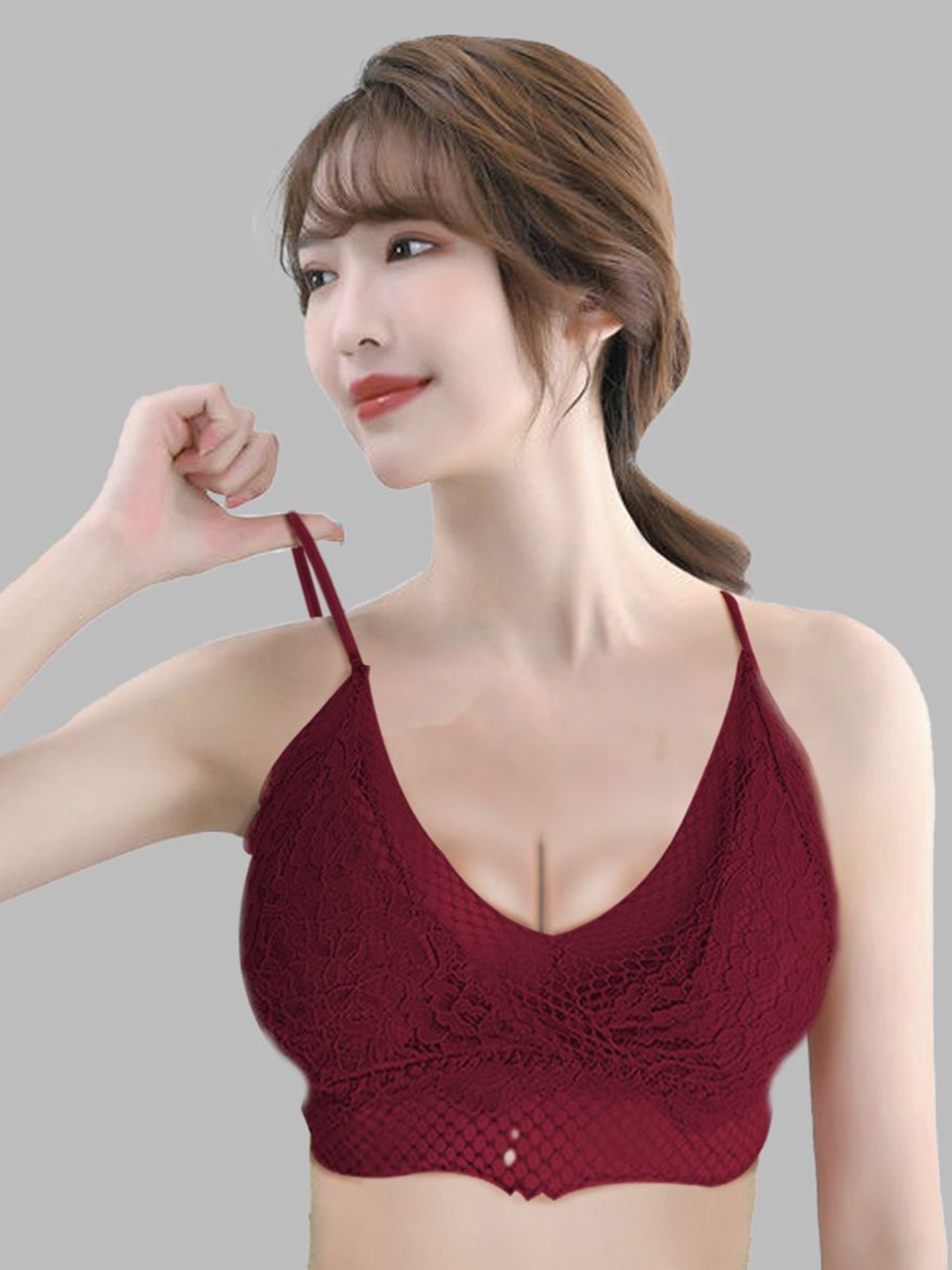 

FIMBUL Floral Bralette Bra Half Coverage Lightly Padded, Red