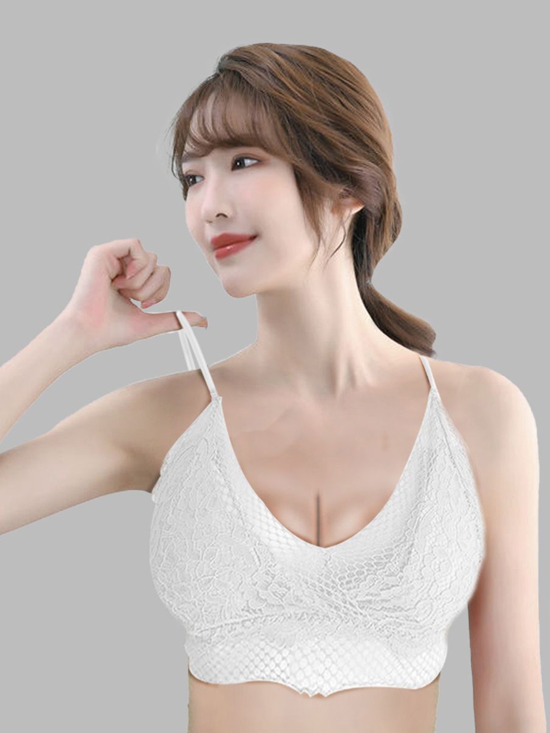 

FIMBUL Floral Bralette Bra Half Coverage Lightly Padded, White