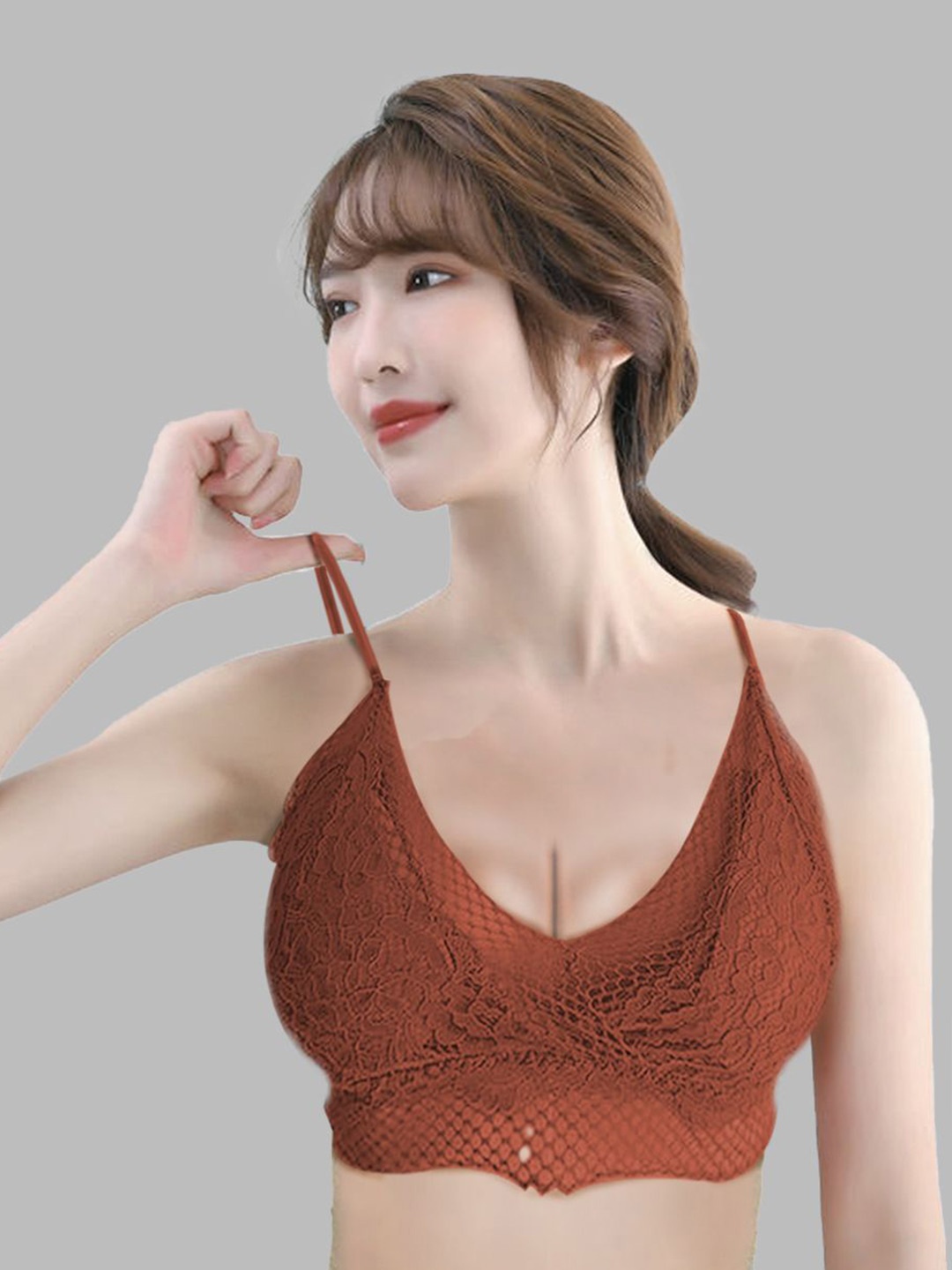 

FIMBUL Floral Bralette Bra Half Coverage Lightly Padded, Orange