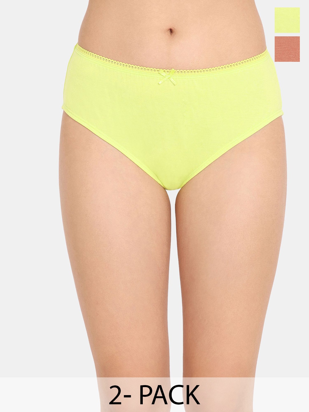

Rosaline by Zivame Pack Of 2 Mid-Rise Pure Cotton Hipster Briefs, Yellow