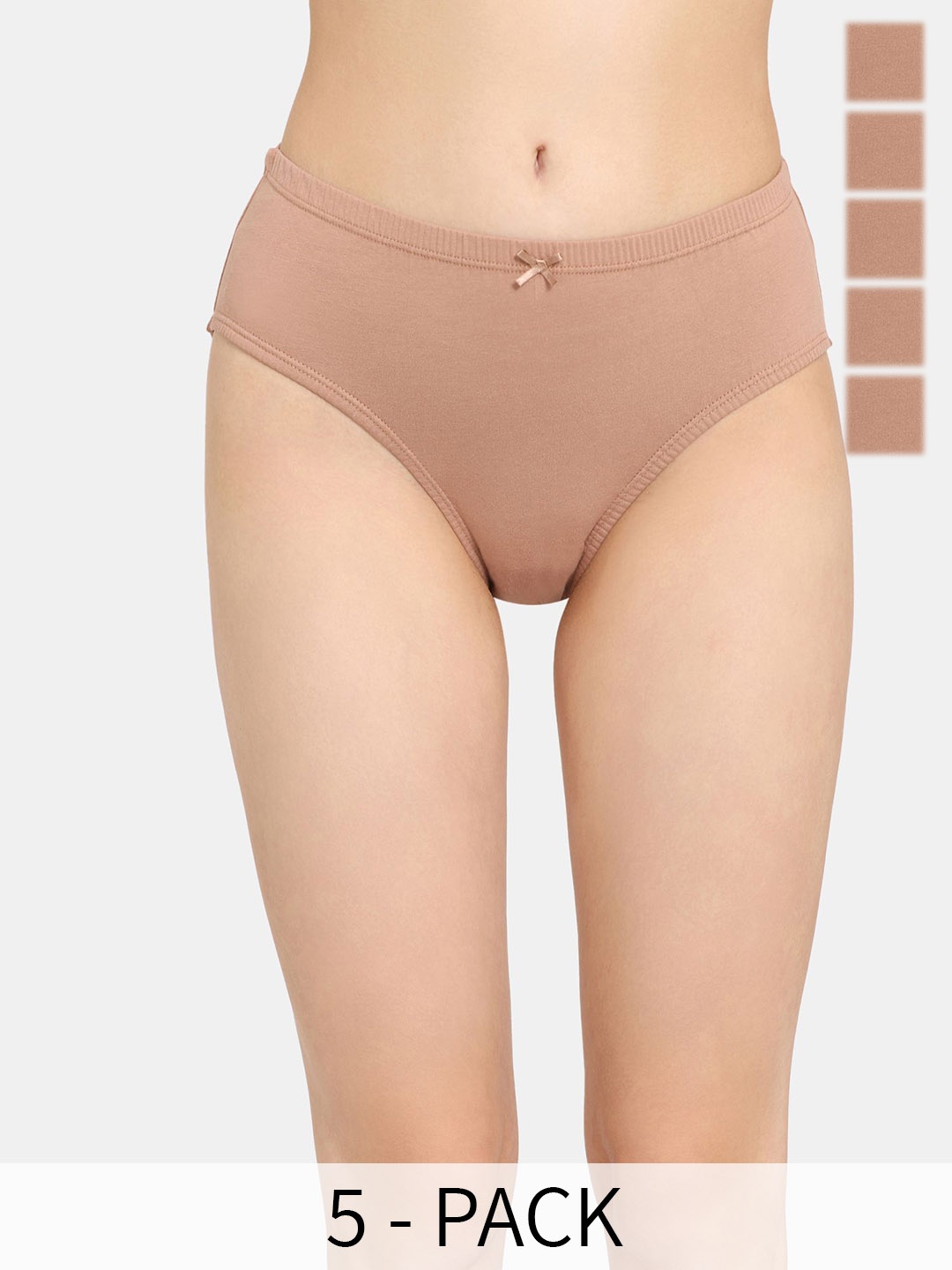 

Rosaline by Zivame 5-Pcs Pure Cotton Hipster Full Coverage Anti Odour Briefs, Beige