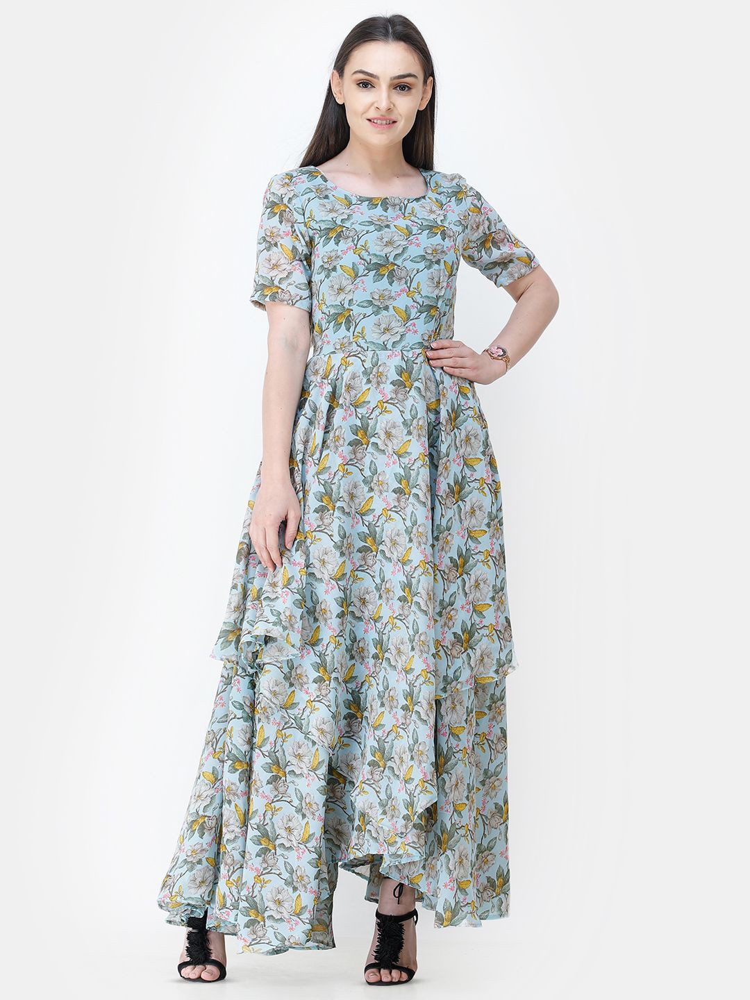 

SCORPIUS Floral Print Georgette Maxi Dress, Blue