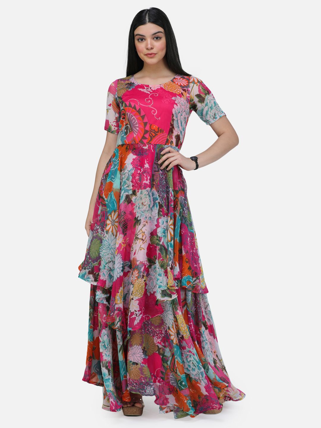 

SCORPIUS Floral Print Chiffon Maxi Dress, Pink