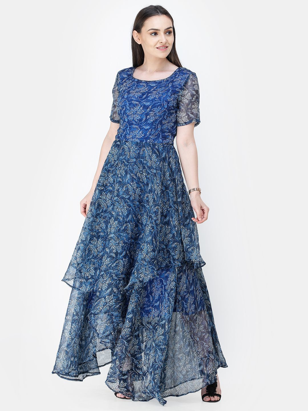 

SCORPIUS Floral Print Chiffon Maxi Dress, Blue