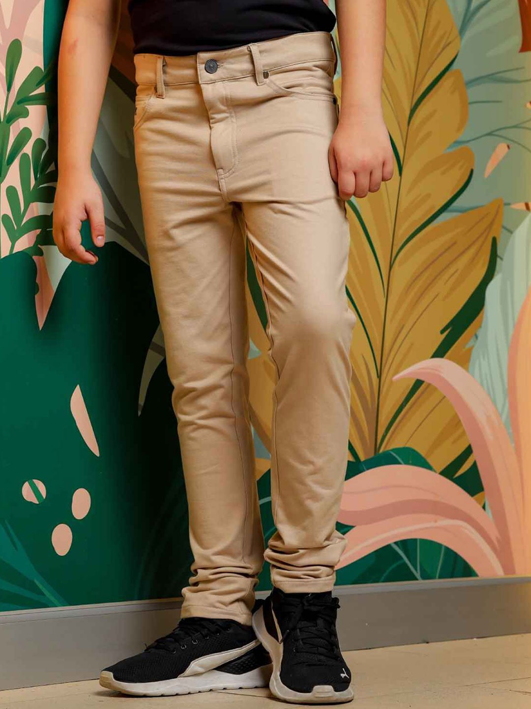 

ONE SKY Boys Mid Rise Regular Fit Chinos Trousers, Beige