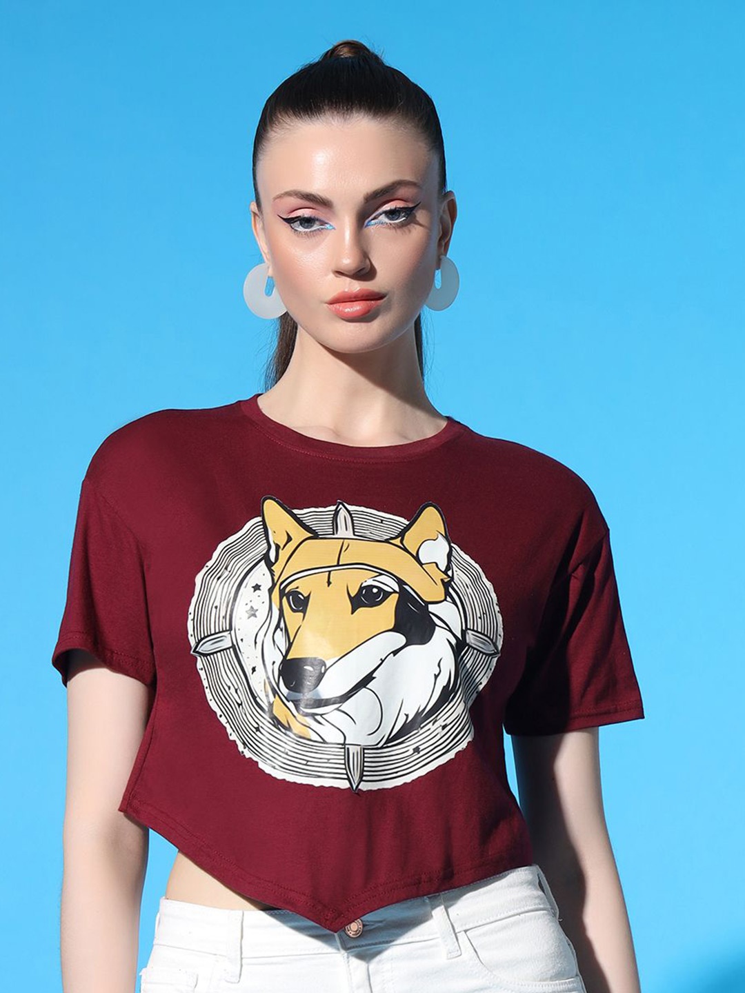 

STHULAS Women Graphic Animal Printed Cotton T-shirt, Maroon
