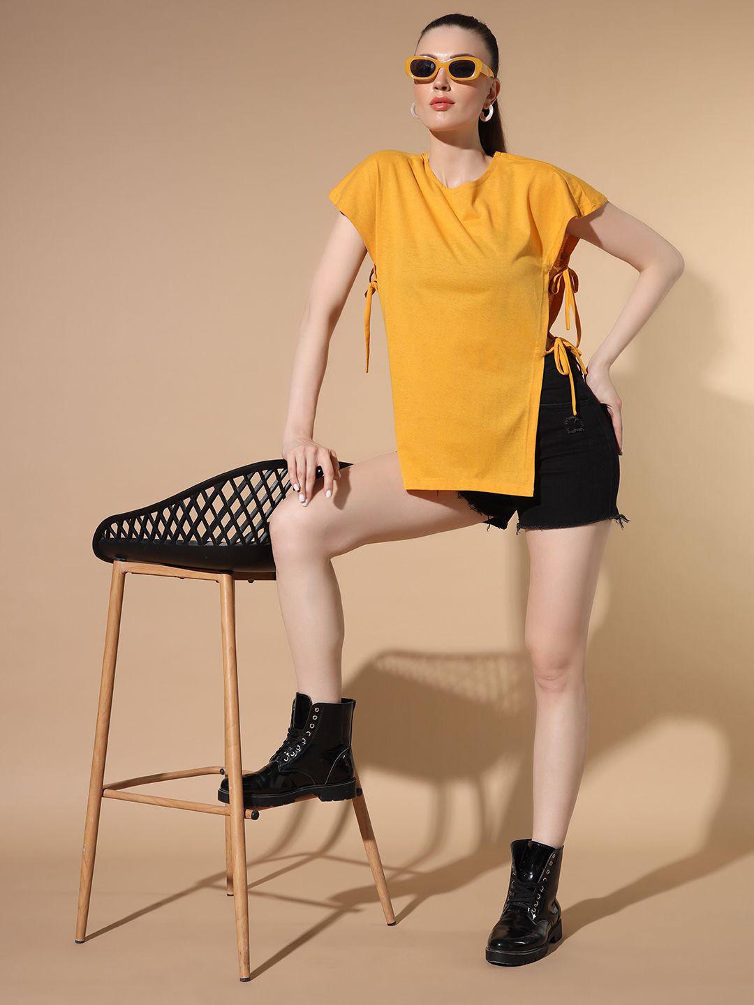

STHULAS Women Solid Round Neck T-shirt, Yellow