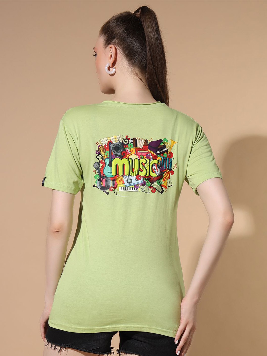 

STHULAS Women Graphic Printed Round Neck T-shirt, Green