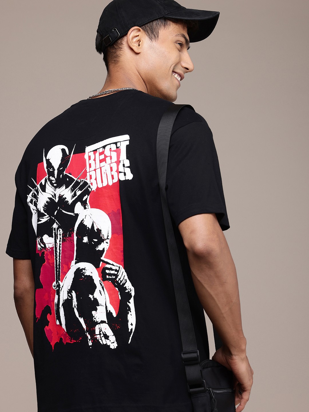 

WROGN Wolverine Printed Drop-Shoulder Sleeves Pure Cotton T-shirt, Black