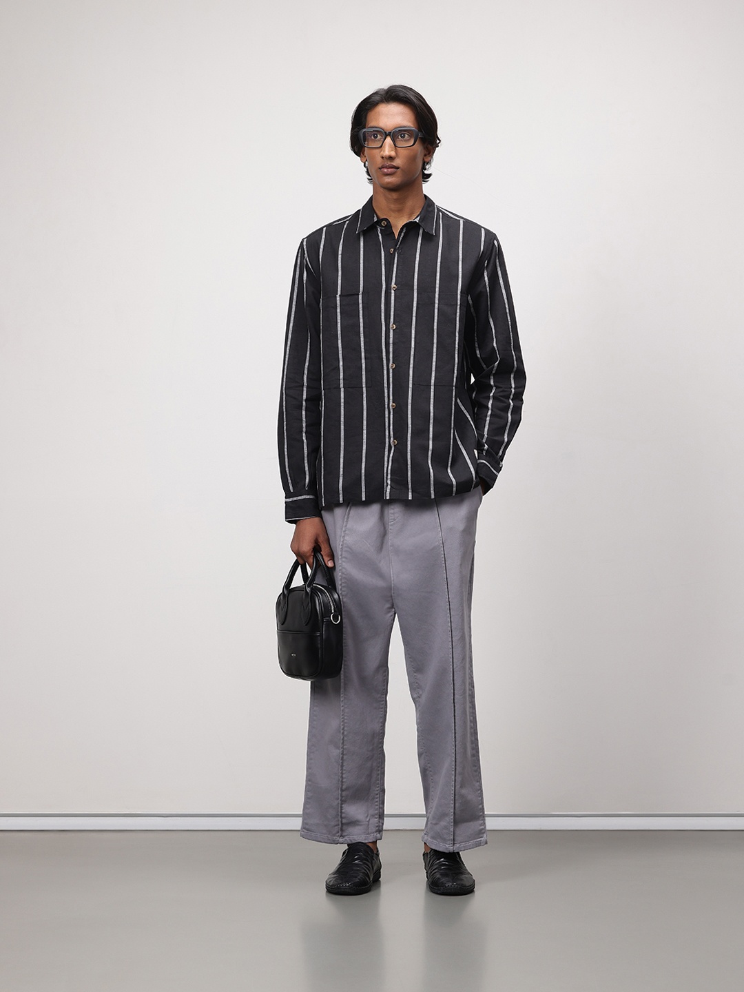 

ether 365 Essentials Striped Casual Shirt, Black