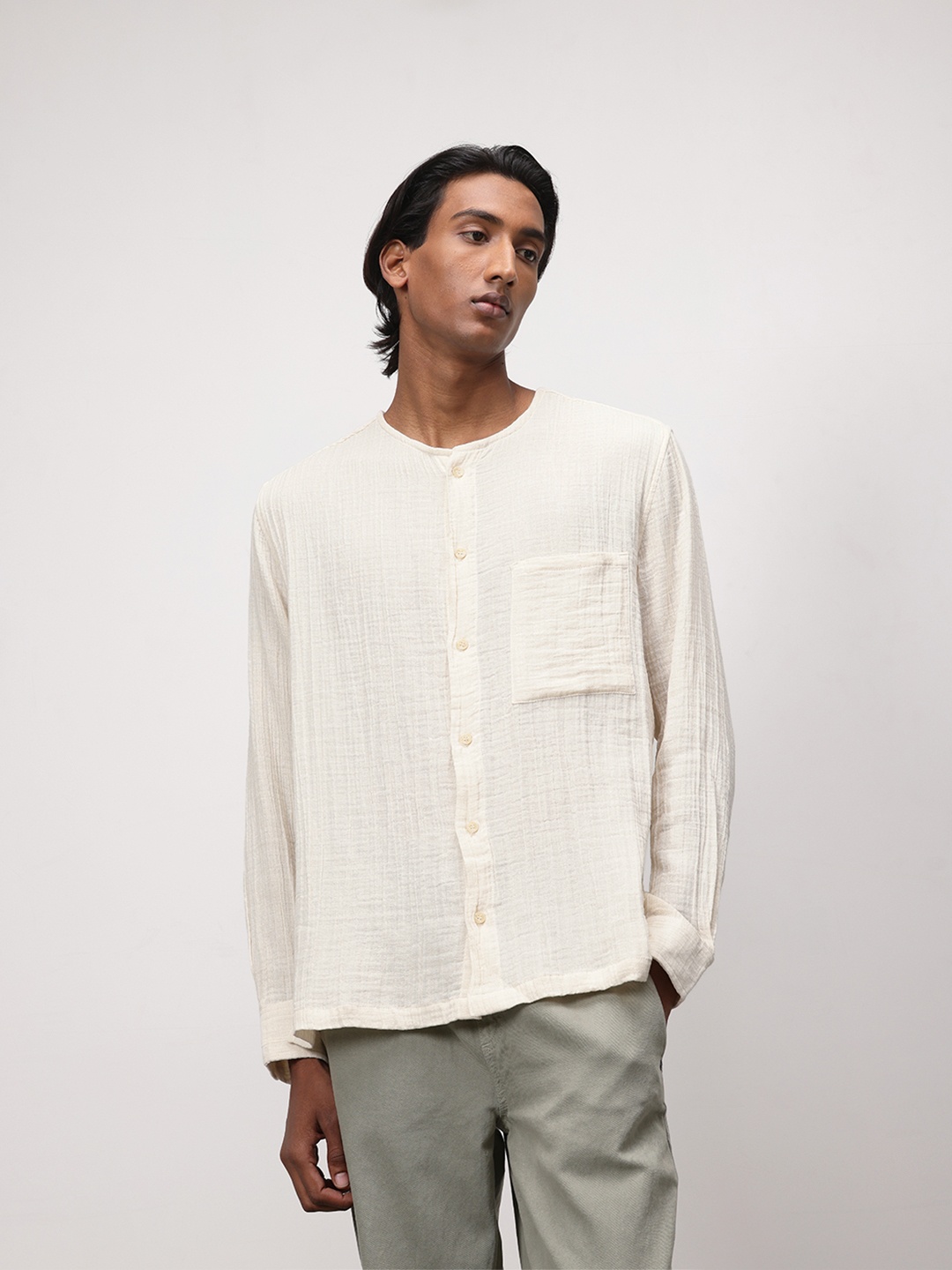 

ether Pure Cotton Crinkled Relaxed Shirt, Off white