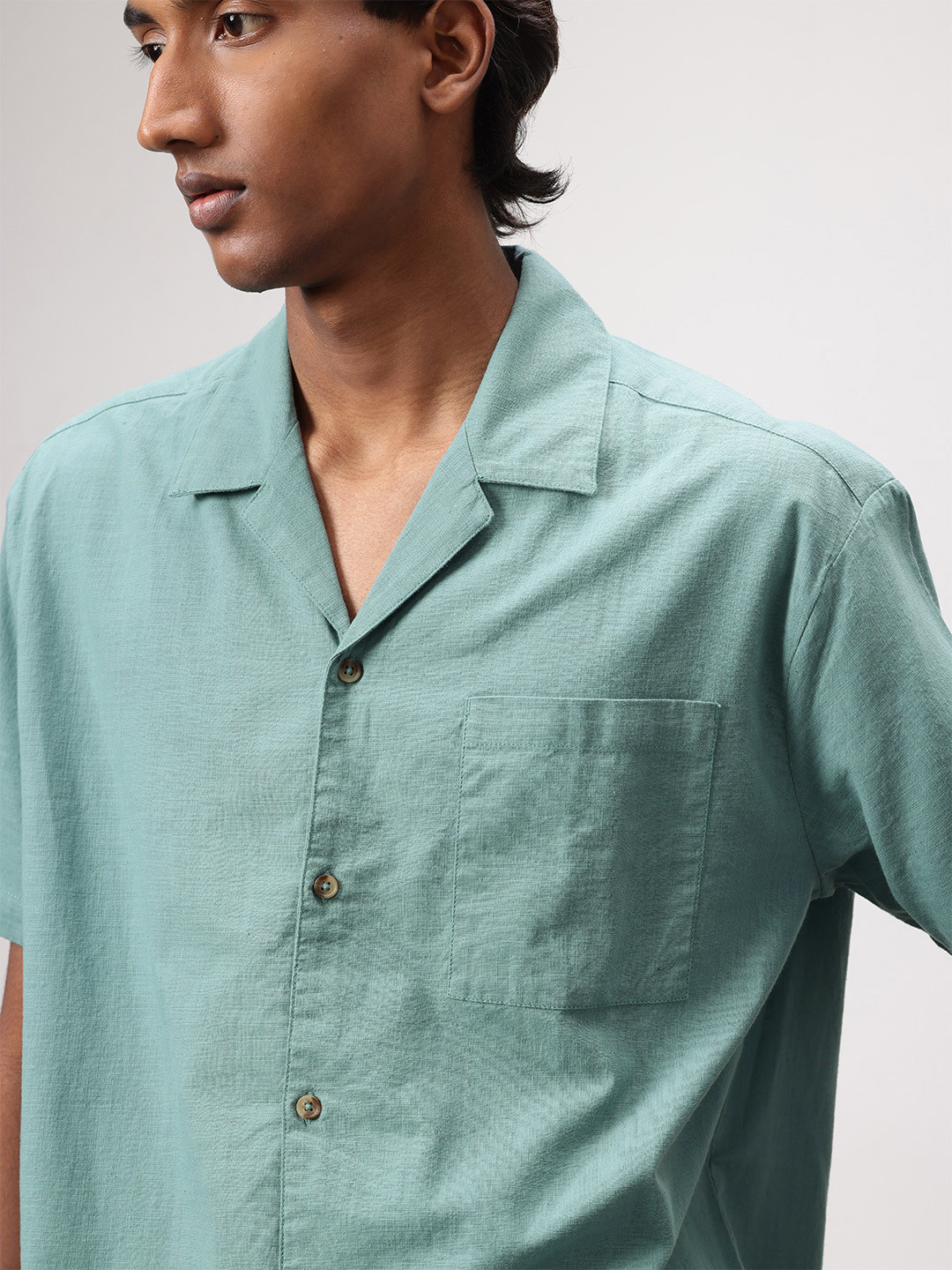 

ether Zen Cuban Collar Casual Shirt, Green