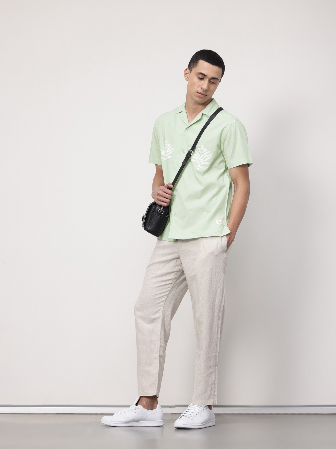 

ether Artisan Pure Cotton Hand Block Printed Relaxed Fit Casual Shirt, Green