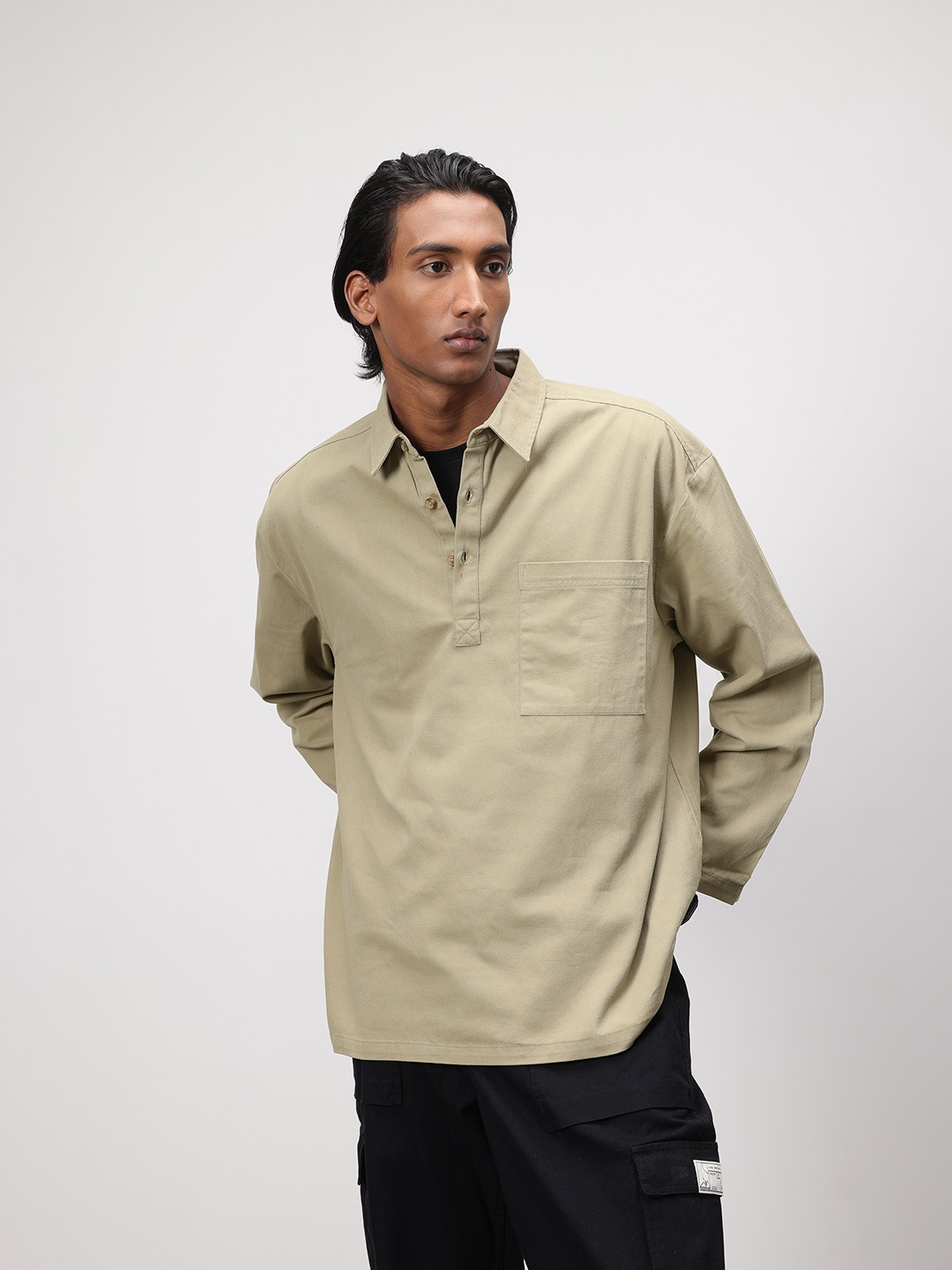 

ether 365 Essentials Pure Cotton Relaxed Casual Shirt, Olive