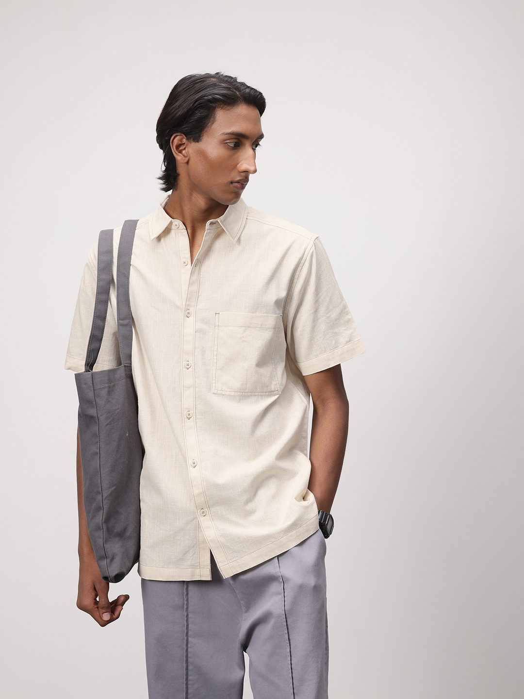 

ether Pure Cotton Casual Shirt, Off white