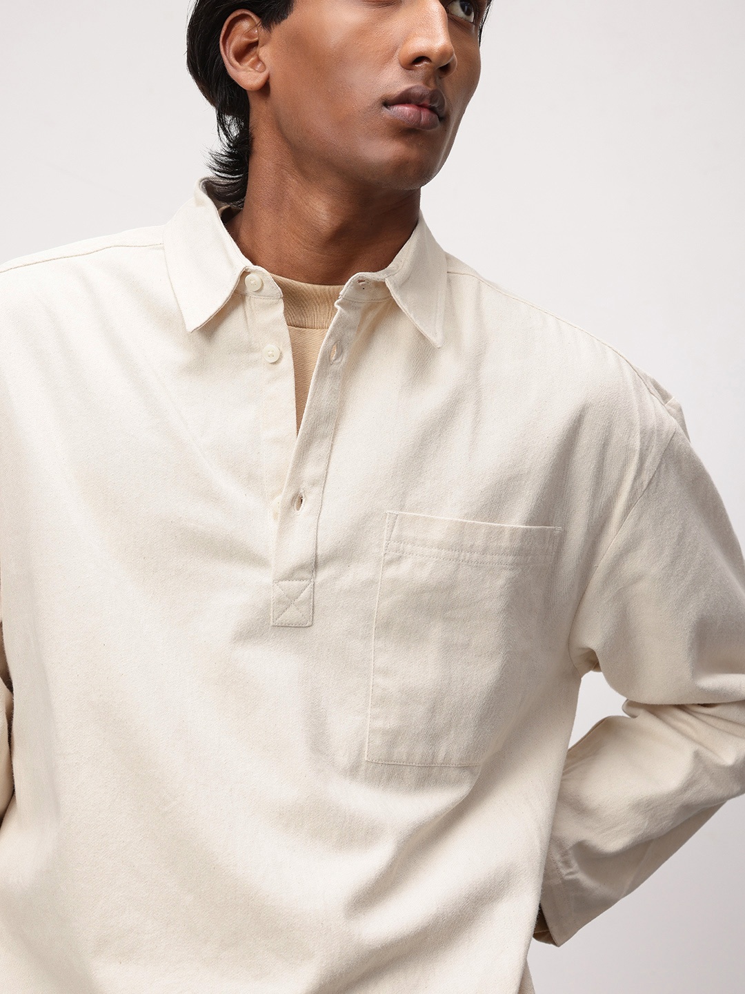 

ether Pure Cotton Relaxed Casual Shirt, Off white