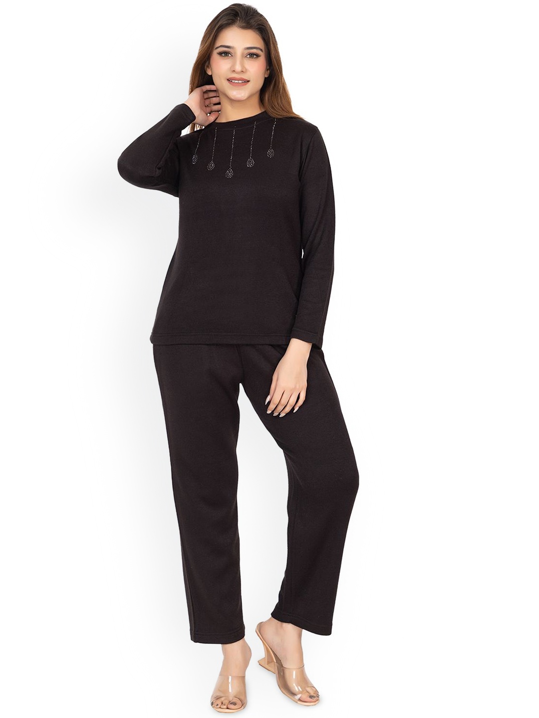 

TWENTY ME High Neck Top & Flared Trouser Ribbed Co-Ords, Black