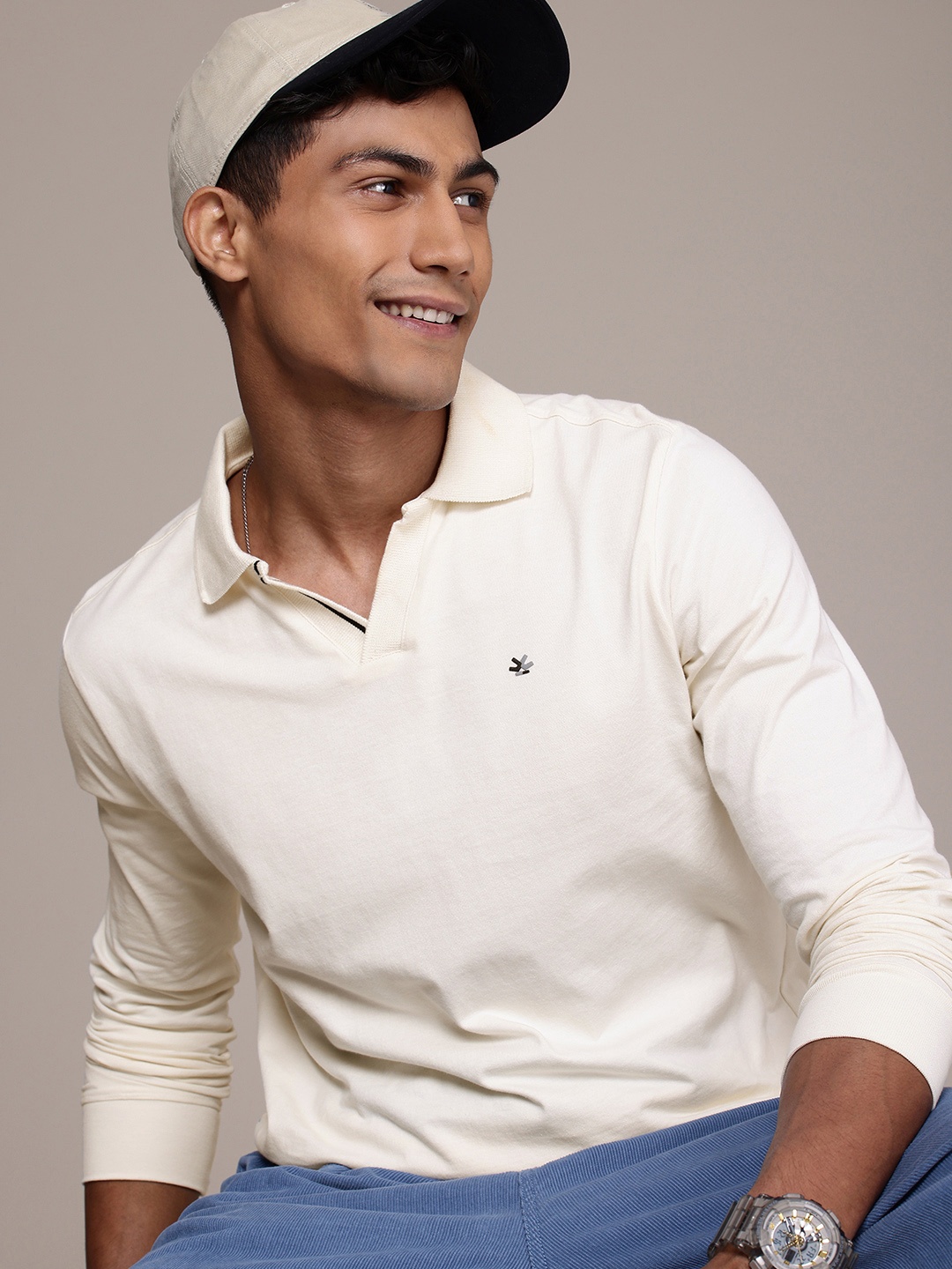 

WROGN Polo Collar Pure Cotton T-shirt, Cream