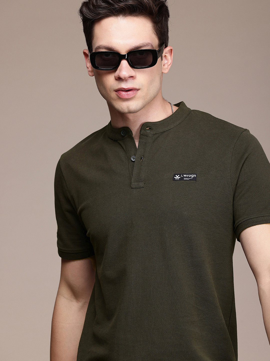 

WROGN Henley Neck Pure Cotton T-shirt, Olive