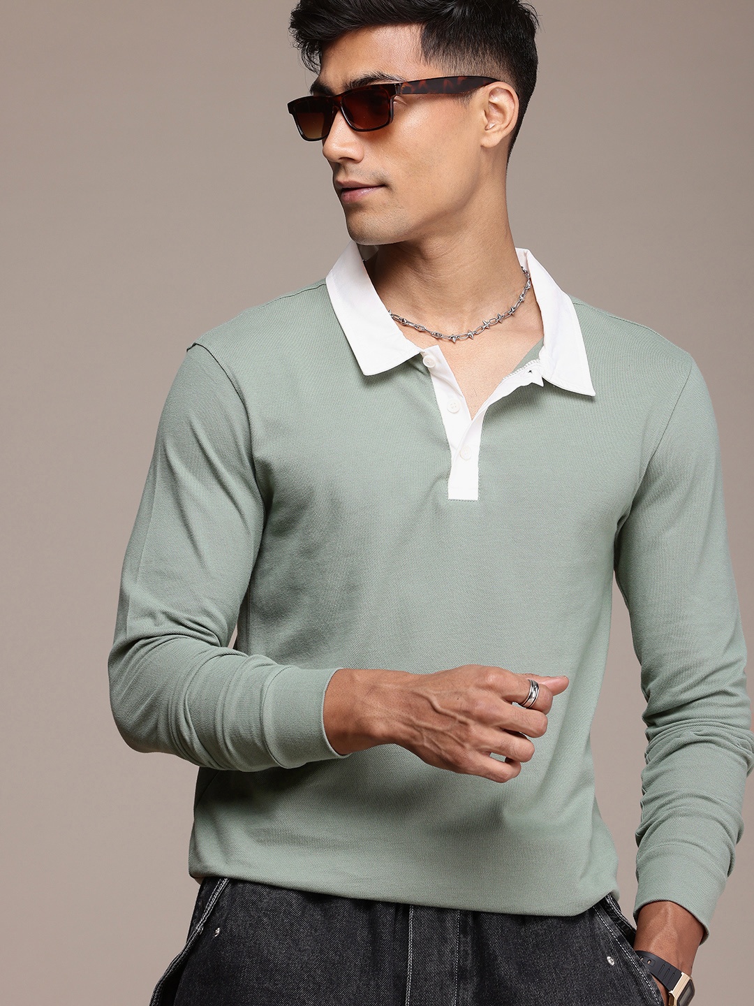 

WROGN Pure Cotton Polo Collar T-shirt, Green