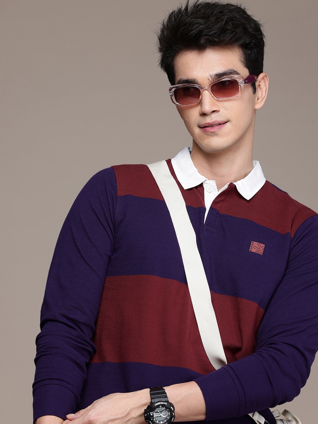 

WROGN Colourblocked Polo Collar Pure Cotton T-shirt, Maroon
