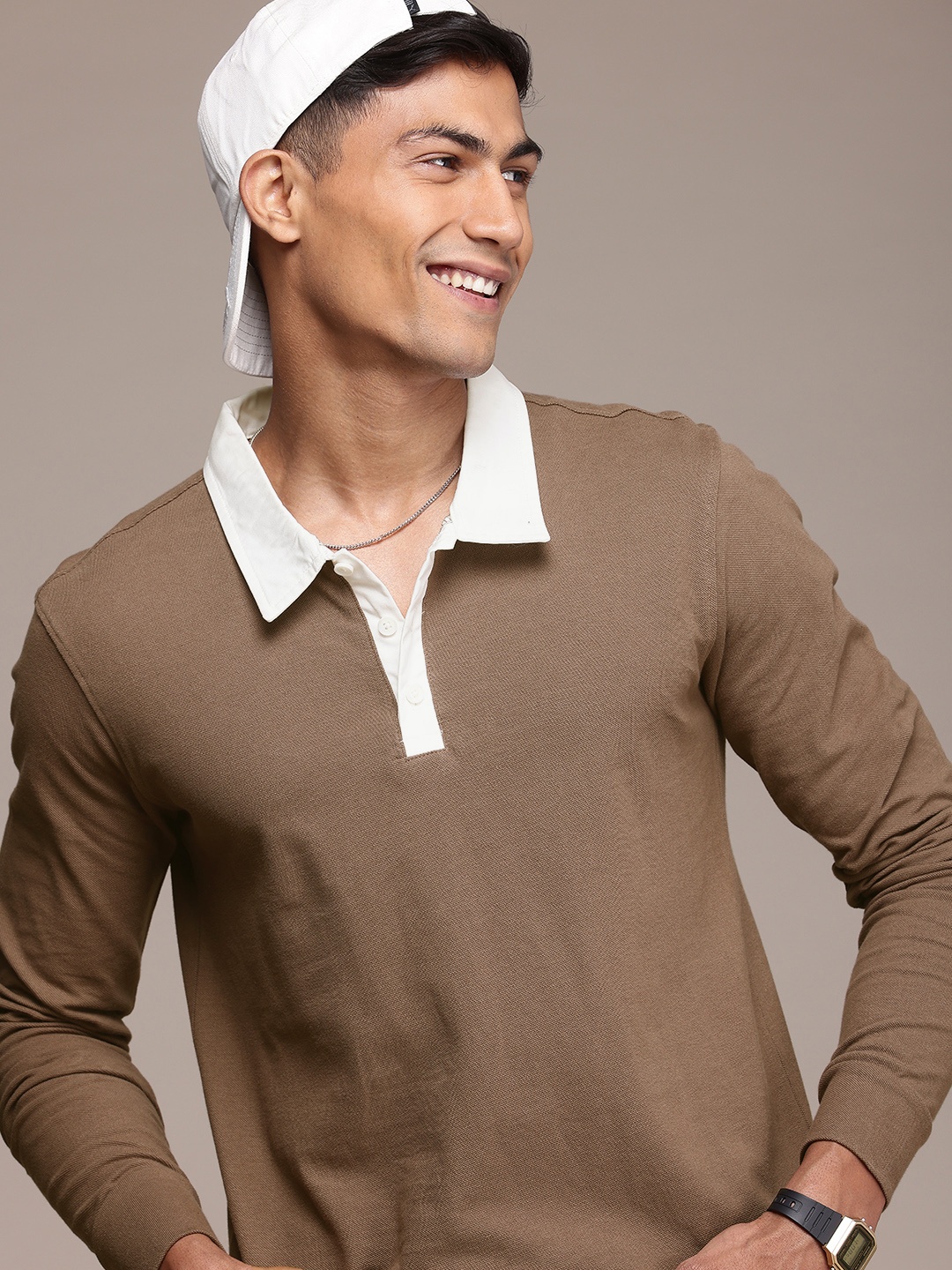 

WROGN Pure Cotton Polo Collar T-shirt, Brown